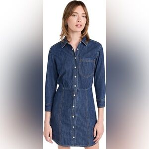 Veronica Beard Jeans Keston Denim Shirt Dress Pearl Snap 3/4 Sleeve Size 14 Blue